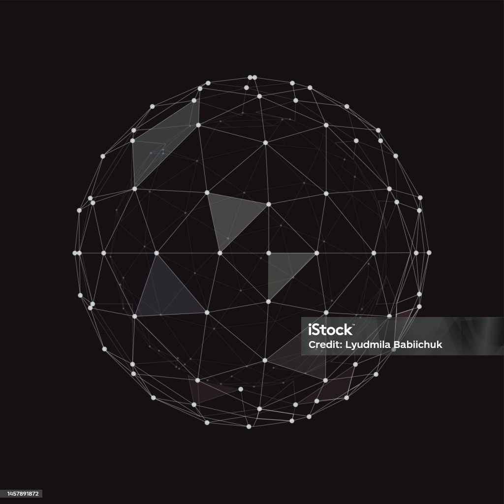Webbed Sphere Abstract Connection Web Sphere With Spot And Lines On Black Background ...