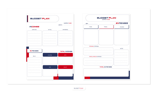 Personal monthly and weekly budget plan, Printable Budget Planner Templates, Income and expense tracker stock illustration Budget, Personal Organizer, Template, Accountancy, Blank, Infographic