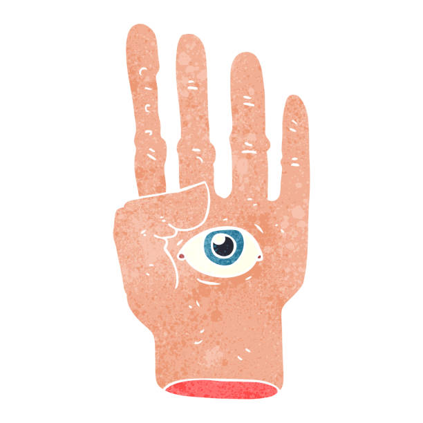 istock freehand retro cartoon spooky hand with eyeball 1457895328