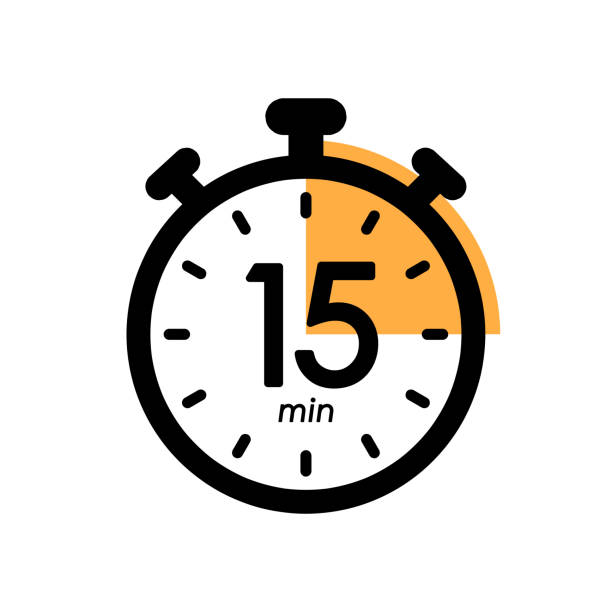 fifteen minutes stopwatch icon, timer symbol, cooking time, cosmetic or chemical application time, 15 min waiting time vector illustration fifteen minutes stopwatch icon, timer symbol, cooking time, cosmetic or chemical application time, 15 min waiting time simple vector illustration oven dials stock illustrations