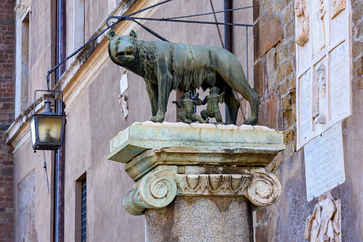 Capitoline Wolf (Lupa Capitolina) feeding Romulus and Remus - founders of the city of Rome - on Capitoline Hill in Rome, Italy
