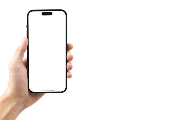istock Hand showing smartphone with blank screen isolated on white background. 1457906108