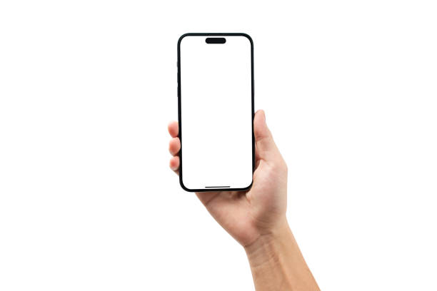 istock Hand showing smartphone with blank screen isolated on white background. 1457906111