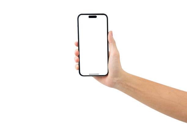 istock Hand showing smartphone with blank screen isolated on white background. 1457906118