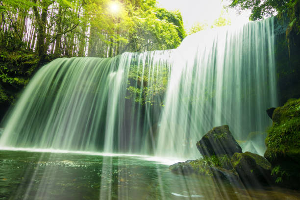 istock A nabe waterfall that can be seen from behind, also famous in Japan 1457906406