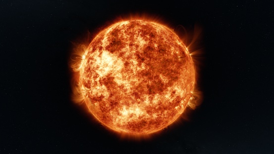 Sun with Erupting Plasma Flares in Outer Space Concept Wide Locked Shot