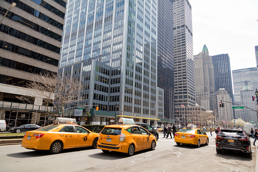 New York, United States – August 20, 2019: Plaza and entry of the Seagram Building, a modernist office building on Park Avenue in New York City.