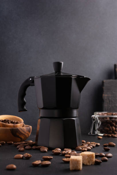istock Black geyser coffee maker with roasted coffee beans 1457908508