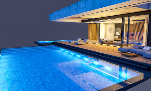 istock 3d rendering of new concrete house in modern style isolated on black 1457915862