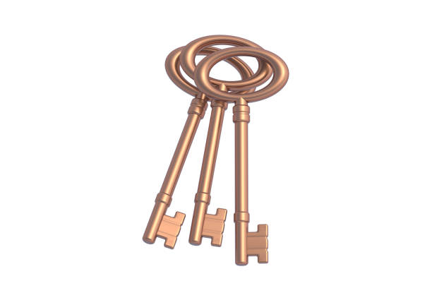 istock Brass vintage keys isolated on white background. 3d render 1457916062