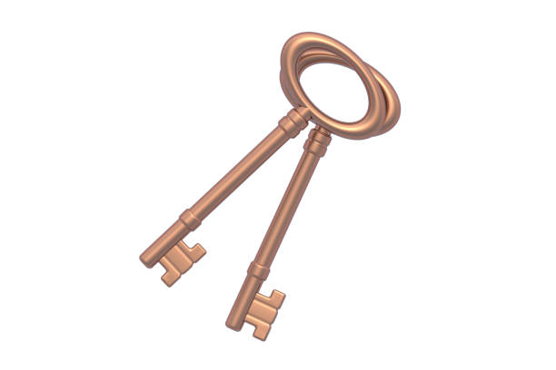istock Old brass keys isolated on white background. 3d render 1457916067