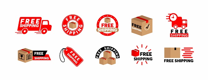 Free shipping service logo badge set. Free shipping order icon vector set. Ten different label designs.