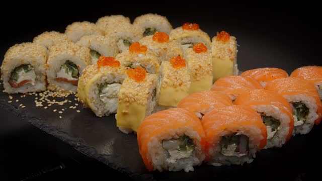 Sushi nigiri salmon Japanese food Japan gourmet Raw fish and rice.