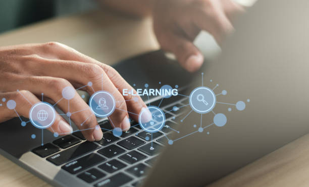 istock Education internet Technology. Person who attends online lessons on a digital screen. Education on internet, e-learning concept. 1457922088