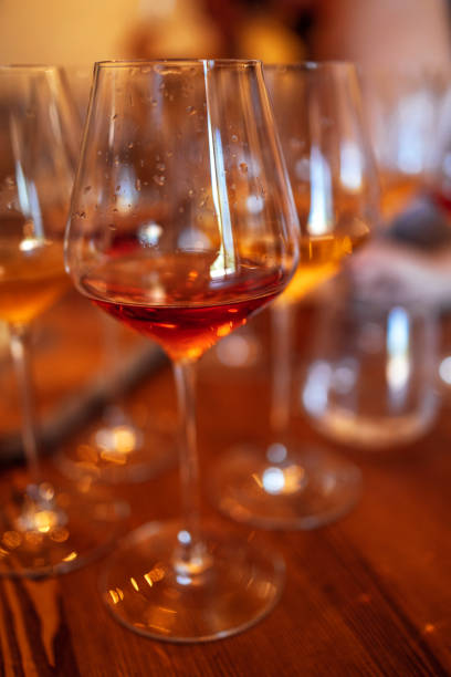 istock Glass goblets placed in rows on table during wine tasting procedure in restaurant 1457923804