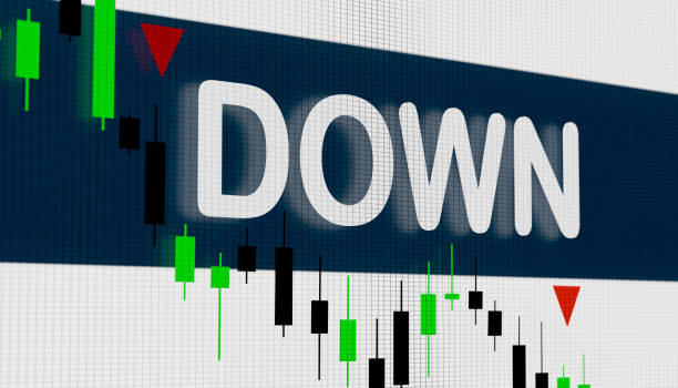 istock Down  - Close-up trading screen with candle stick chart. 1457926589