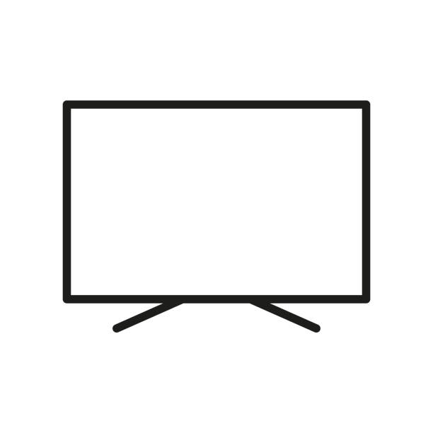 tv-gerät mit breitem monitorliniensymbol. fernseher led-anzeige lineares piktogramm. lcd-monitor für elektronische technologie umrisssymbol. smart tv home equipment. bearbeitbarer strich. isolierte vektordarstellung - fernsehstudio stock-grafiken, -clipart, -cartoons und -symbole