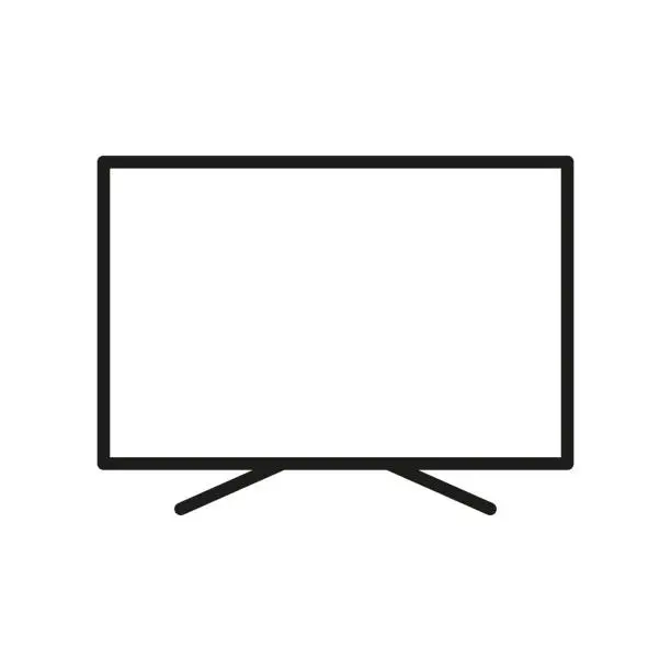 Vector illustration of TV Set with Wide Monitor Line Icon. Television LED Display Linear Pictogram. LCD Electronic Technology Monitor Outline Symbol. Smart TV Home Equipment. Editable Stroke. Isolated Vector Illustration