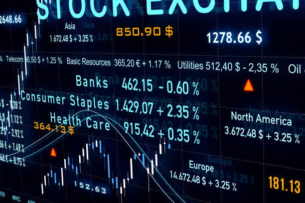 istock Screen with stock exchange information, charts and sector indexes. 1457928340