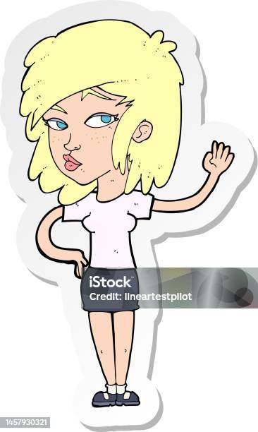 Ilustración de Pegatina De Una Mujer Bonita De Dibujos Animados Saludando y  más Vectores Libres de Derechos de Adulto - iStock