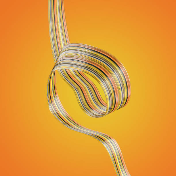 istock Multi-colored curved ribbon shape in yellow and brown tones. Yellow and orange gradient background 1457930604