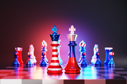 USA, Russia, Russian Flag, American Flag, Flag,\nKingdom chess king on a chessboard