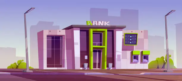 Vector illustration of Modern bank building on city street