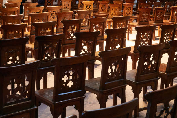 Free Stock Photo of Cathedral interior with rows of wooden chairs ...