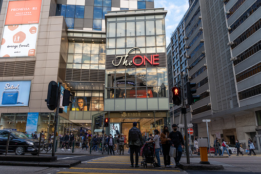 Hong Kong - January 20, 2023 : General view of The One shopping mall in Tsim Sha Tsui, Kowloon, Hong Kong.