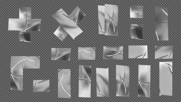 istock Set of white scotch tapes on white background. Set of gray tape. Torn horizontal and different size white sticky tape, adhesive pieces. 1457936651
