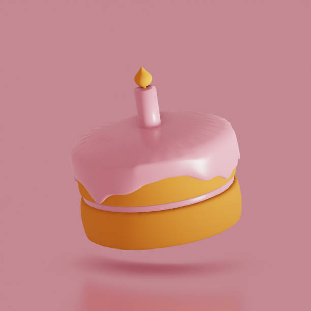 istock Sweet food icon. Cake with candle. 3d render 1457937217