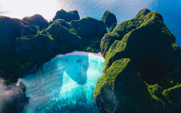 istock Drone view at Maya Bay Koh Phi Phi Thailand, Turquoise clear water Thailand Koh Pi Pi 1457937994