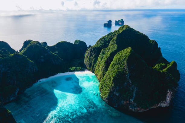 istock Drone view at Maya Bay Koh Phi Phi Thailand, Turquoise clear water Thailand Koh Pi Pi 1457944425