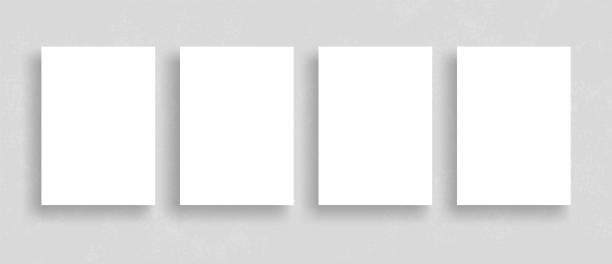 istock Four sheets of white paper with shadow for your design, brochure template on textured background 1457947678