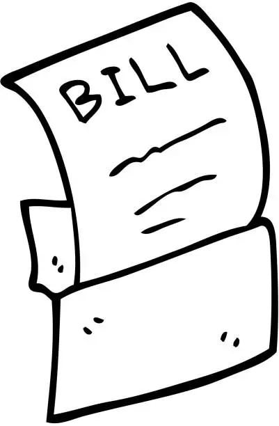 Vector illustration of line drawing cartoon bill in envelope