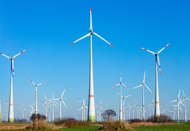 Wind turbines, North Sea, East Frisia, Lower Saxony, Germany stock photo
