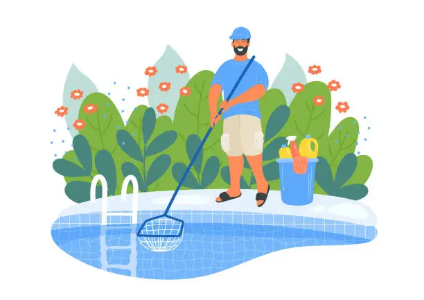 Vector illustration of Pool maintenance