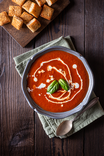 Homemade Tomato Soup with Cream and Basil