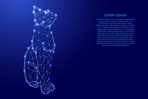 istock Panther black sitting, cat jaguar from futuristic polygonal blue lines and glowing stars 1457958502