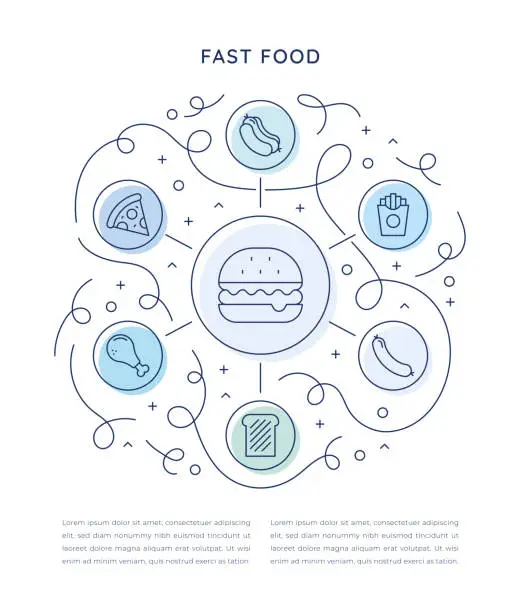 Vector illustration of Fast Food Six Steps Infographic Template