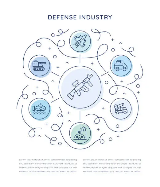 Vector illustration of Defense Industry Six Steps Infographic Template
