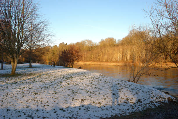 looking westwards by river Tweed near Darnick in winter stock photo