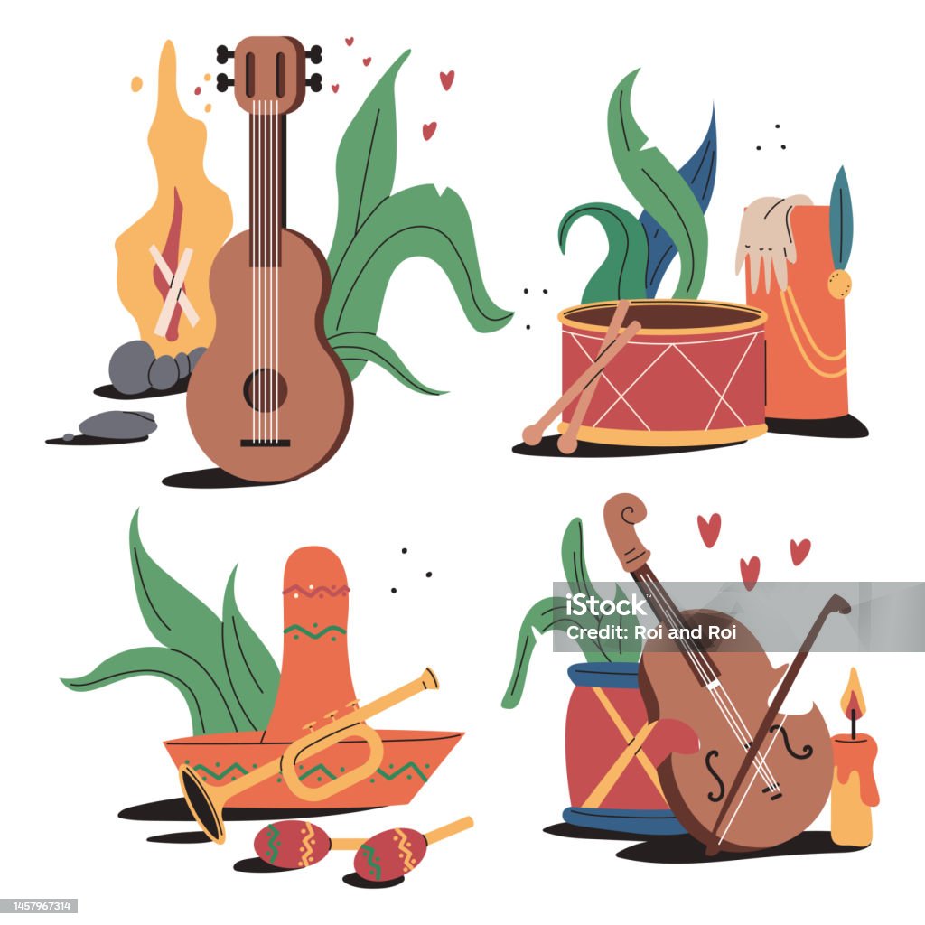 Simple Instruments Cartoon Music Instrument Vector Cartoon Set Isolated On A White Background ...