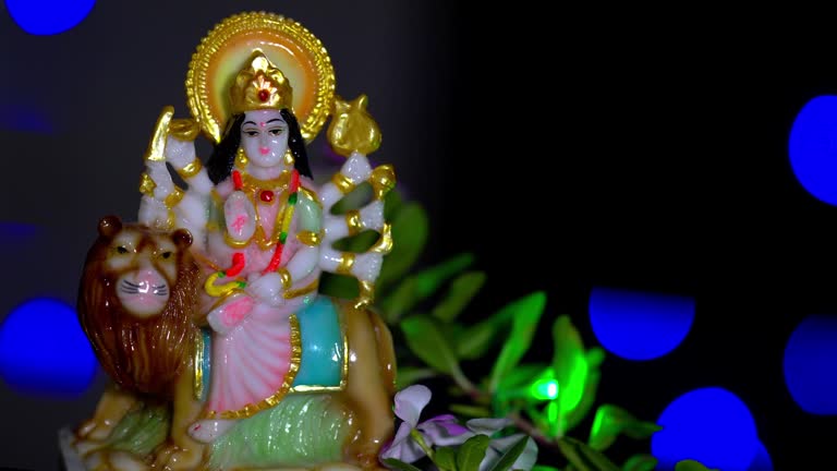 Durga devi statue in lights beautiful