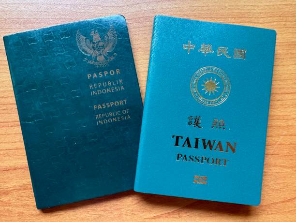 Indonesian passport and Taiwan passport stock photo