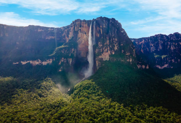 Scenic Aerial view of Angel Fall world's highest waterfall stock photo