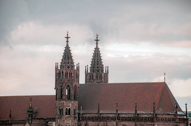 Ulm, Germany – March 13, 2022: A vertical shot of the tower of a cathedral in the city of Ulm, Germany