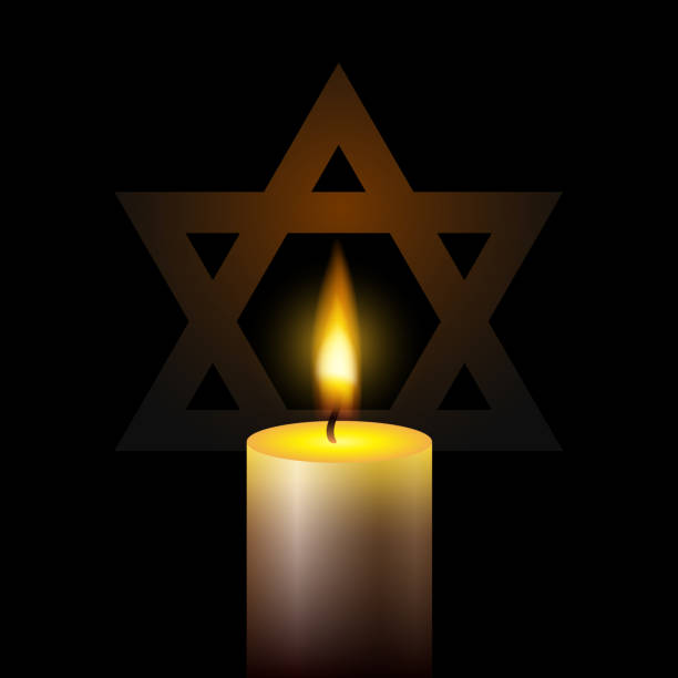 International holocaust remembrance day. One burning candle and star of David on black background. International holocaust remembrance day. One burning candle and star of David on black background. EPS10 vector. nazism stock illustrations