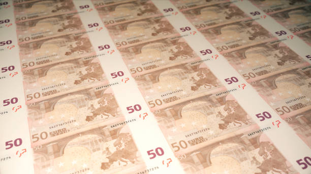 50 euro soddisfatti o rimborsati tipografia - currency exchange currency european union currency dollar foto e immagini stock