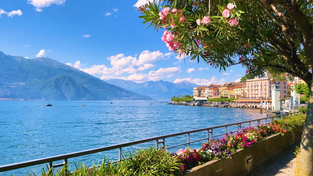 Famous flower walkway along Como Lake, Bellagio, Italy